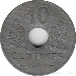 Монета. Франция. 10 сантимов 1943 год. Правительство Виши. (старый тип)