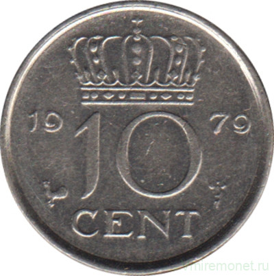 Монета. Нидерланды. 10 центов 1979 год.
