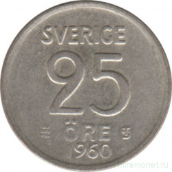 Монета. Швеция. 25 эре 1960 год.