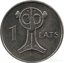 Монета. Латвия. 1 лат 2007 год. Застежка - совиная фибула.