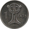 Аверс. Монета. Латвия. 1 лат 2007 год. Застежка - совиная фибула.