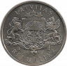 Реверс. Монета. Латвия. 1 лат 2007 год. Застежка - совиная фибула.
