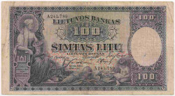 Банкнота. Литва. 100 лит 1928 год.