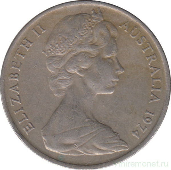 Монета. Австралия. 10 центов 1974 год.