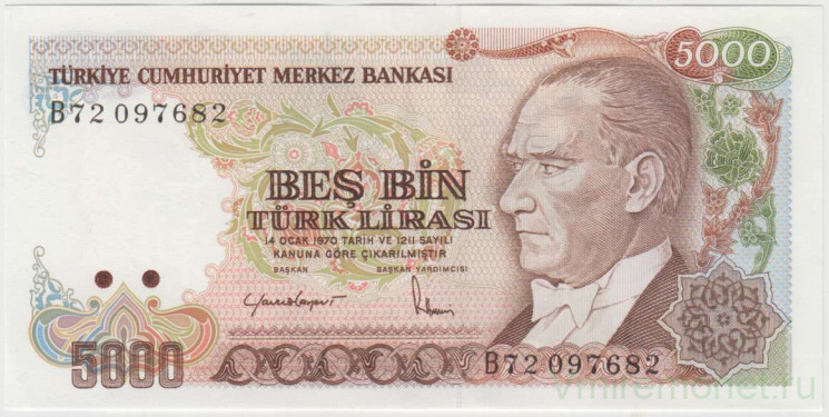 Банкнота. Турция. 5000 лир 1984 - 2002 год. Тип 197 (1).