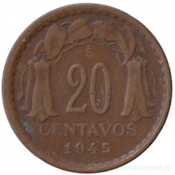Монета. Чили. 20 сентаво 1945 год.