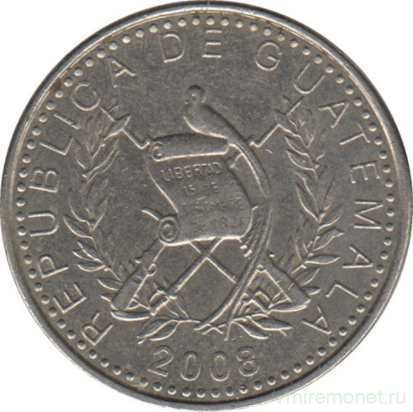 Монета. Гватемала. 10 сентаво 2008 год.