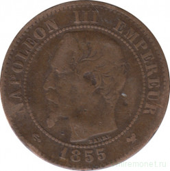 Монета. Франция. 2 сантима 1855 год. W. Якорь.