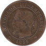 Монета. Франция. 2 сантима 1855 год. W. Якорь. ав.