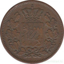 Монета. Бавария. (Германский союз). 2 пфеннига 1871 год.