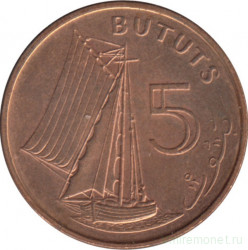 Монета. Гамбия. 5 бутутов 1998 год.