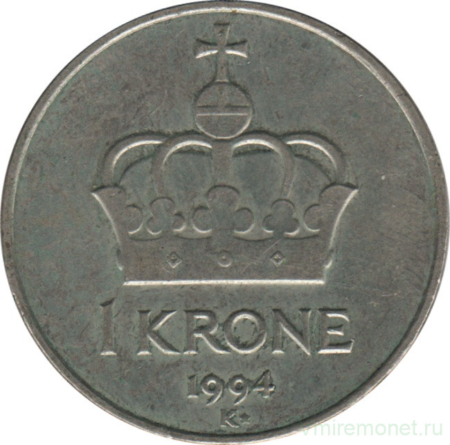 Монета. Норвегия. 1 крона 1994 год.