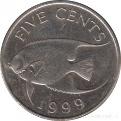 Монета. Бермудские острова. 5 центов 1999 год.