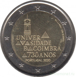 Монета. Португалия. 2 евро 2020 год. 730 лет университету Коимбры.
