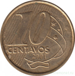 Монета. Бразилия. 10 сентаво 2001 год.