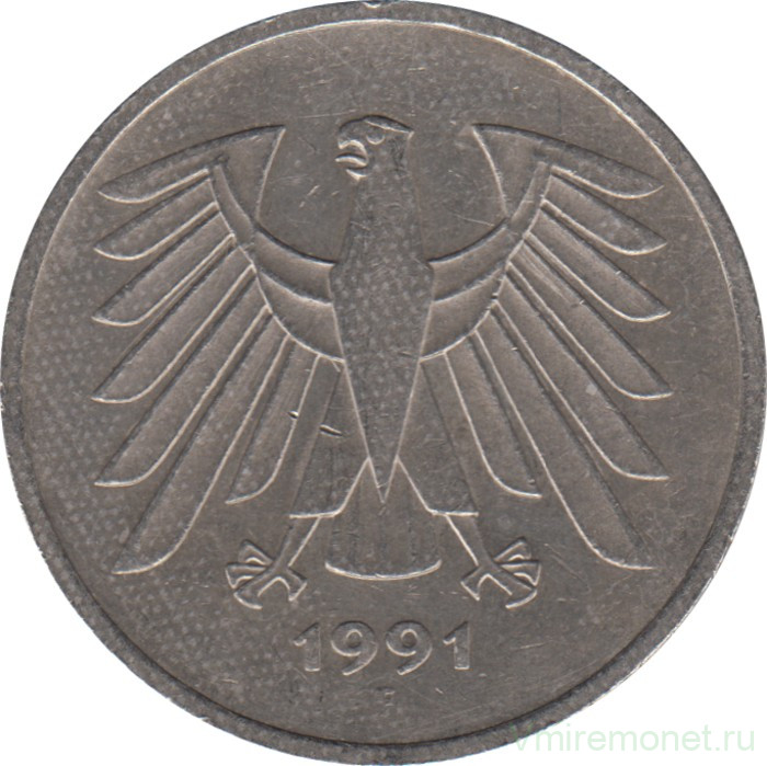 Монета. ФРГ. 5 марок 1991 год. Монетный двор - Штутгарт (F).