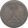 Монета. ФРГ. 5 марок 1991 год. Монетный двор - Штутгарт (F). ав.