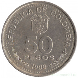 Монета. Колумбия. 50 песо 1986 год.