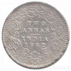 Монета. Британская Индия. 2 анны 1862 год.