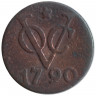 Монета. Голландская Ост-Индия. 1 дуит 1790 год. Герб Утрехта, ★ над VOC.