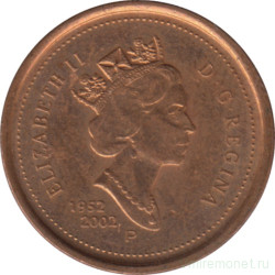 Монета. Канада. 1 цент 2002 год. 50 лет правления Елизаветы II. (P, магнитная).