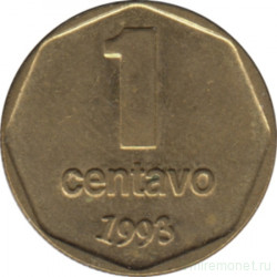 Монета. Аргентина. 1 сентаво 1993 год. Крупный шрифт цифры.