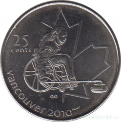 Монета. Канада. 25 центов 2007 год. X зимние паралимпийские игры. Ванкувер 2010. Кёрлинг на колясках.