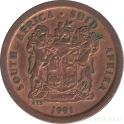Монета. Южно-Африканская республика (ЮАР). 5 центов 1991 год.