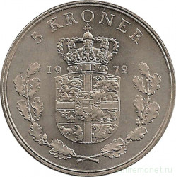 Монета. Дания. 5 крон 1972 год.