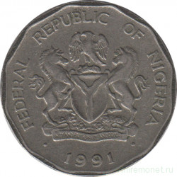 Монета. Нигерия. 50 кобо 1991 год.