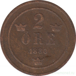 Монета. Швеция. 2 эре 1880 год.