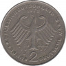 Монета. ФРГ. 2 марки 1975 год. Теодор Хойс. Монетный двор - Гамбург (J). рев.