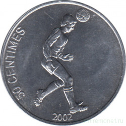 Монета. Конго. 50 сантимов 2002 год. Футболист.