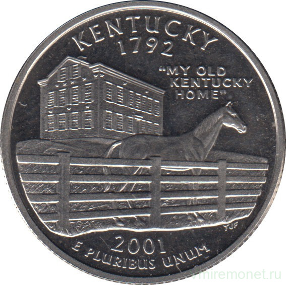 Монета. США. 25 центов 2001 год. Штат № 15 Кентукки. Монетный двор S.