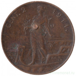 Монета. Италия. 2 чентезимо 1911 год. 