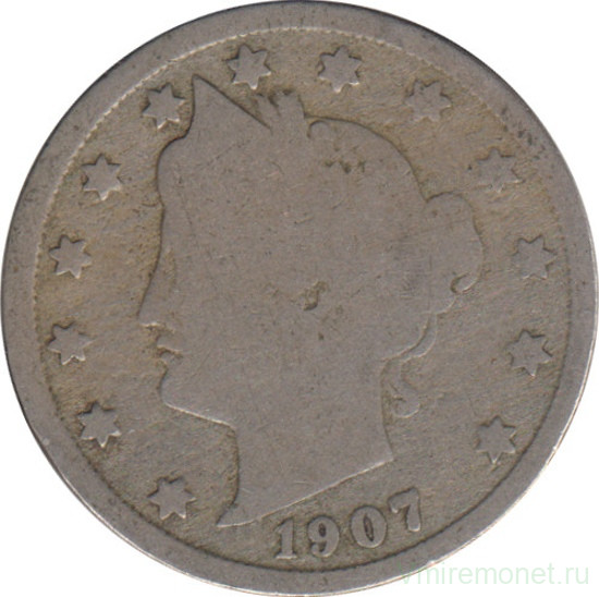 Монета. США. 5 центов 1907 год.