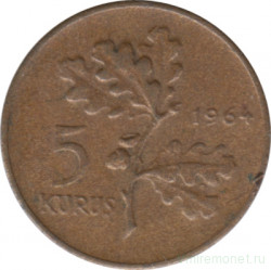 Монета. Турция. 5 курушей 1964 год.