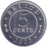 Монета. Белиз. 5 центов 2022 год.