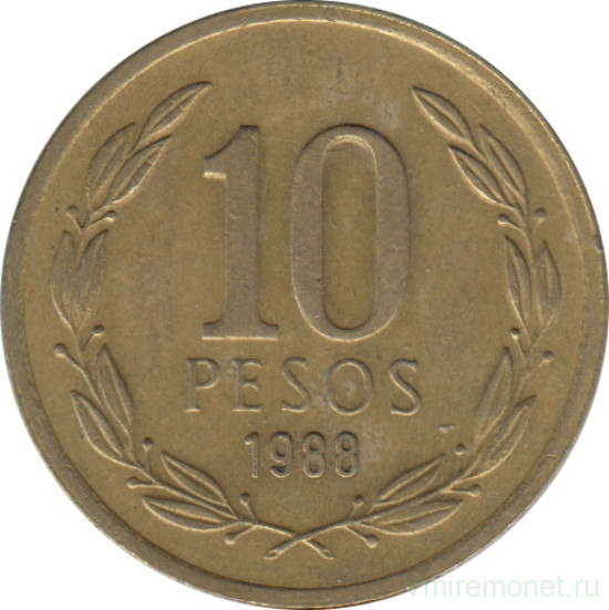 Монета. Чили. 10 песо 1988 год.