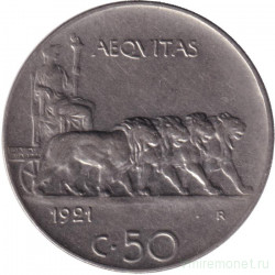 Монета. Италия. 50 чентезимо 1921 год. Гурт гладкий.