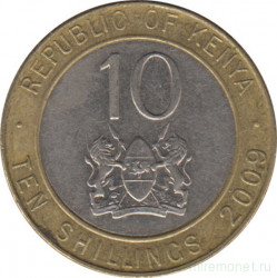 Монета. Кения. 10 шиллингов 2009 год.