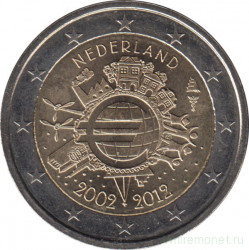 Монета. Нидерланды. 2 евро 2012 год. 10 лет наличному обращению евро.