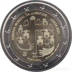 Монета. Португалия. 2 евро 2023 год. Всемирный день молодежи в Лиссабоне 2023.