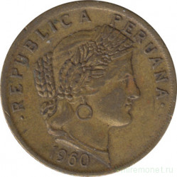 Монета. Перу. 10 сентаво 1960 год.