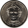 Аверс.Монета. США. 1 доллар 2009 год. Президент США № 12, Закари Тейлор. Монетный двор D.