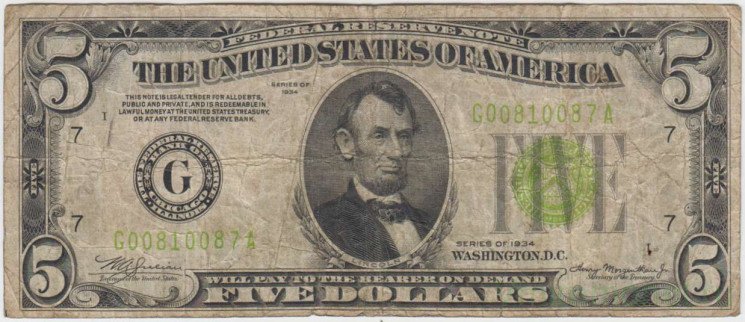 Банкнота. США. 5 долларов 1934 год. G. Тип 429Dа.