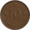 Реверс. Монета. Финляндия. 10 пенни 1930 год.