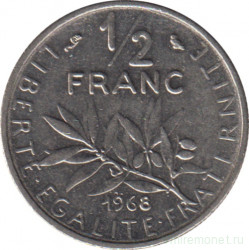 Монета. Франция. 1/2 франка 1968 год.