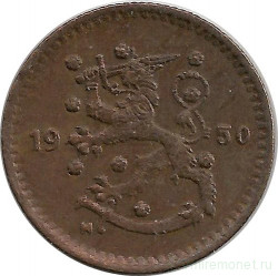 Монета. Финляндия. 1 марка 1950 год. Медь.