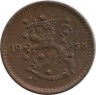 Аверс.Монета. Финляндия. 1 марка 1950 год. Медь.